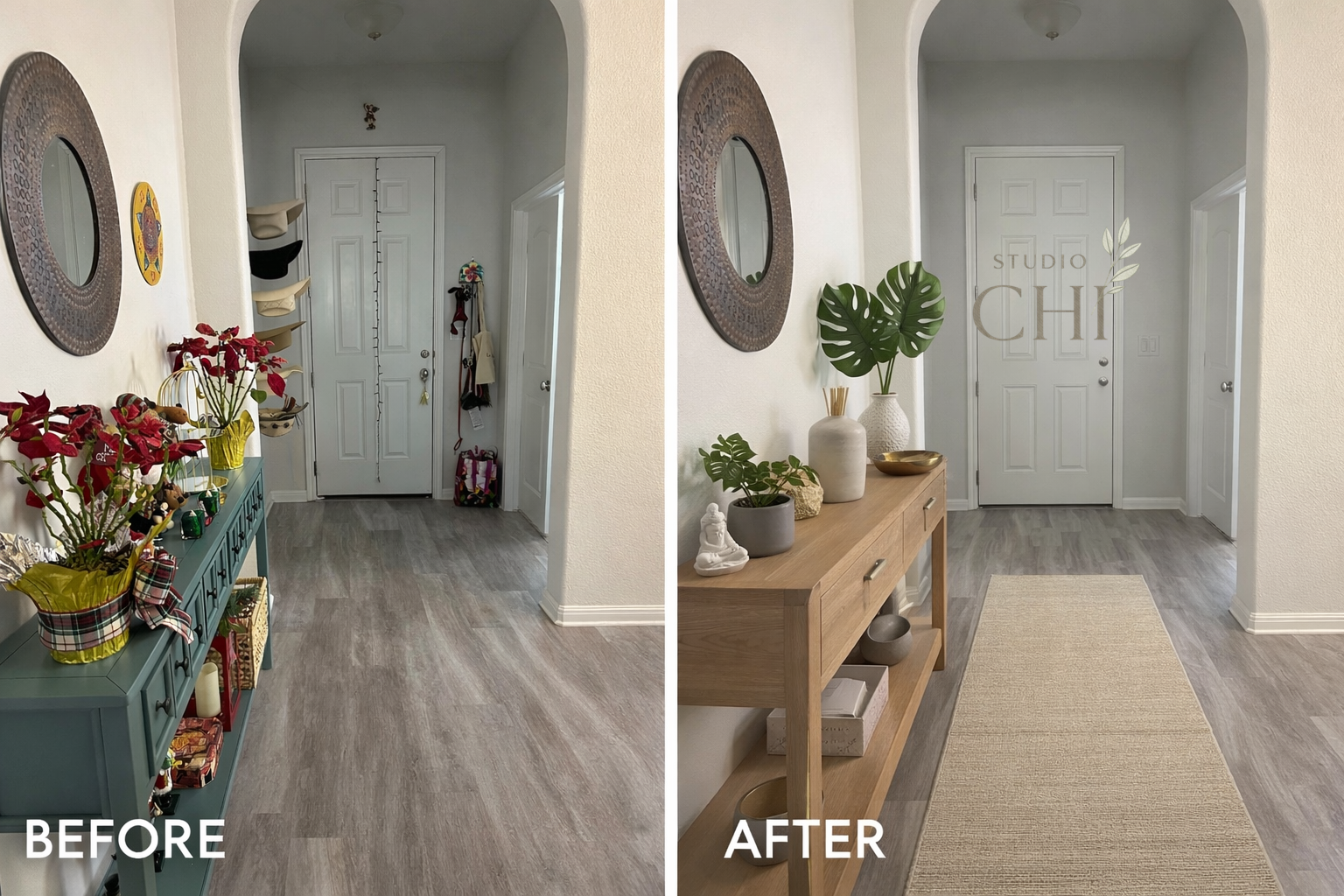 Entryway transformation before and after by Studio Chi Design